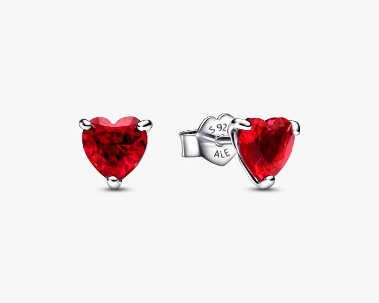 PANDORA - Boucle d'oreille Cœur Rouge - Argent Massif