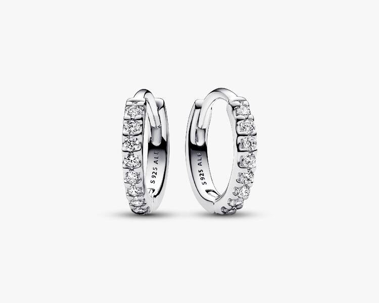 PANDORA - Boucle d'oreille Créoles Halo Scintillants - Argent Massif