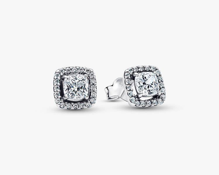 PANDORA - Boucle d'oreille Clous Halo Scintillants - Argent Massif