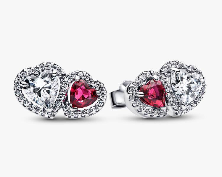 PANDORA - Boucle d'oreille Clous Cœurs Halo - Argent Massif