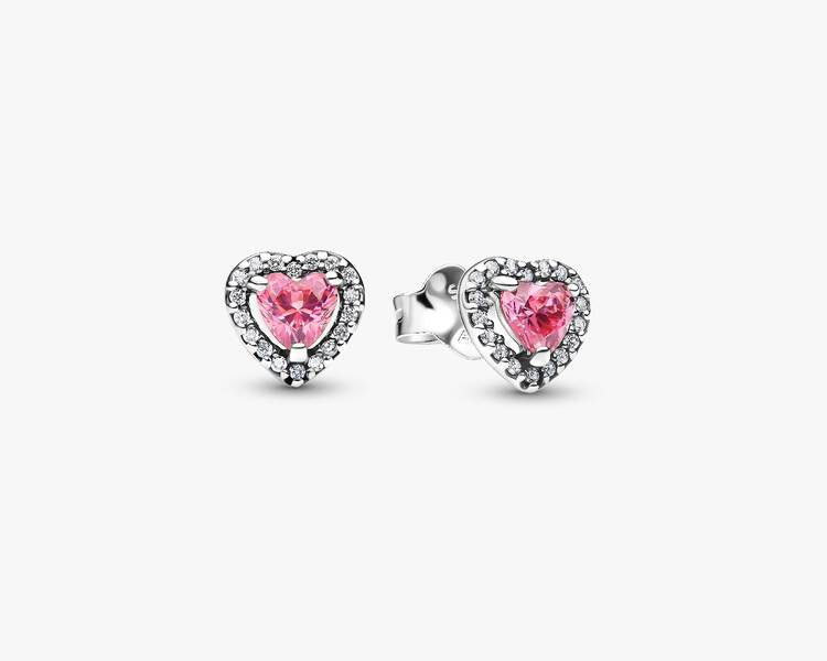 PANDORA - Boucle d'oreille Clous Cœurs Surélevés Roses - Argent Massif