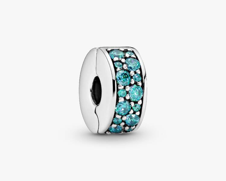 PANDORA - Charm Clip Pavé Bleu-Vert - Argent Massif
