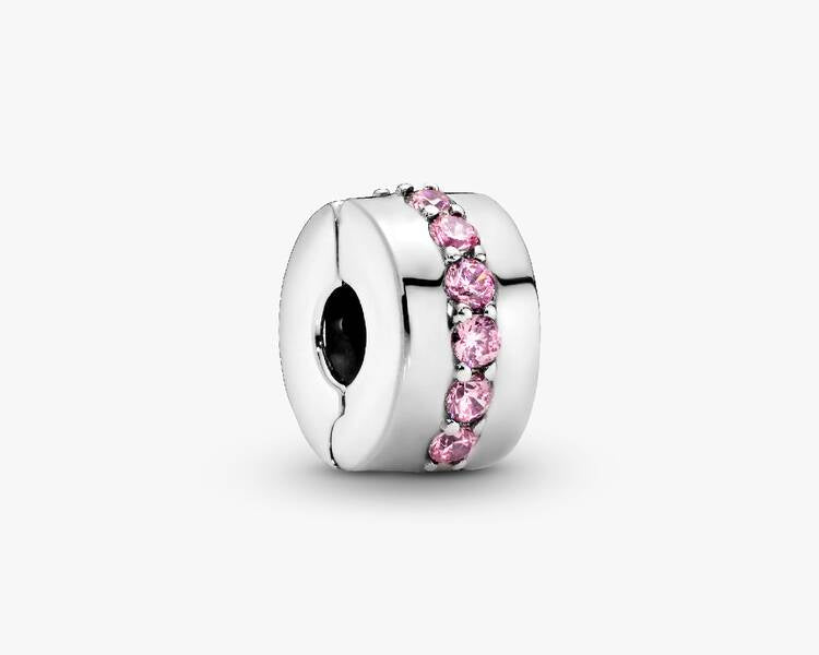 PANDORA - Charm Clip Rangée Scintillante Rose - Argent Massif