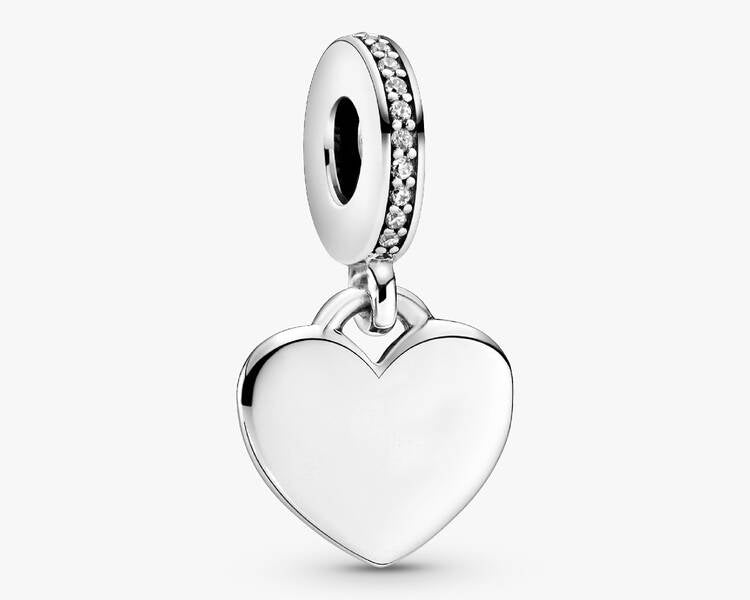 PANDORA - Charm Pendentif Plaque Cœur Gravable - Argent Massif