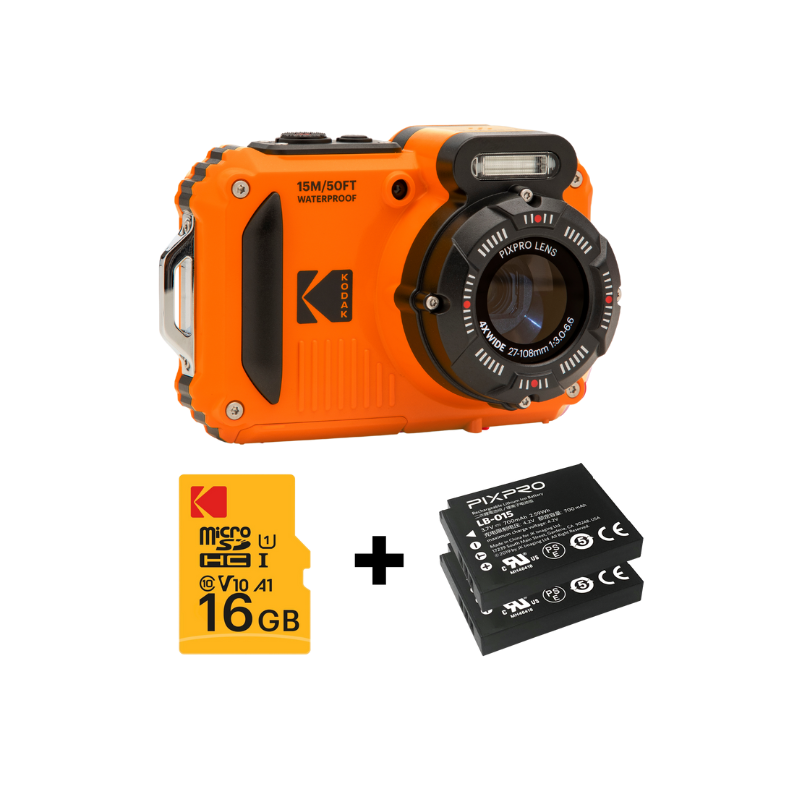 KODAK - APPAREIL PHOTO PIXPRO WPZ2 - ORANGE - PACK 2 BATTERIES + CARTE MICRO SD